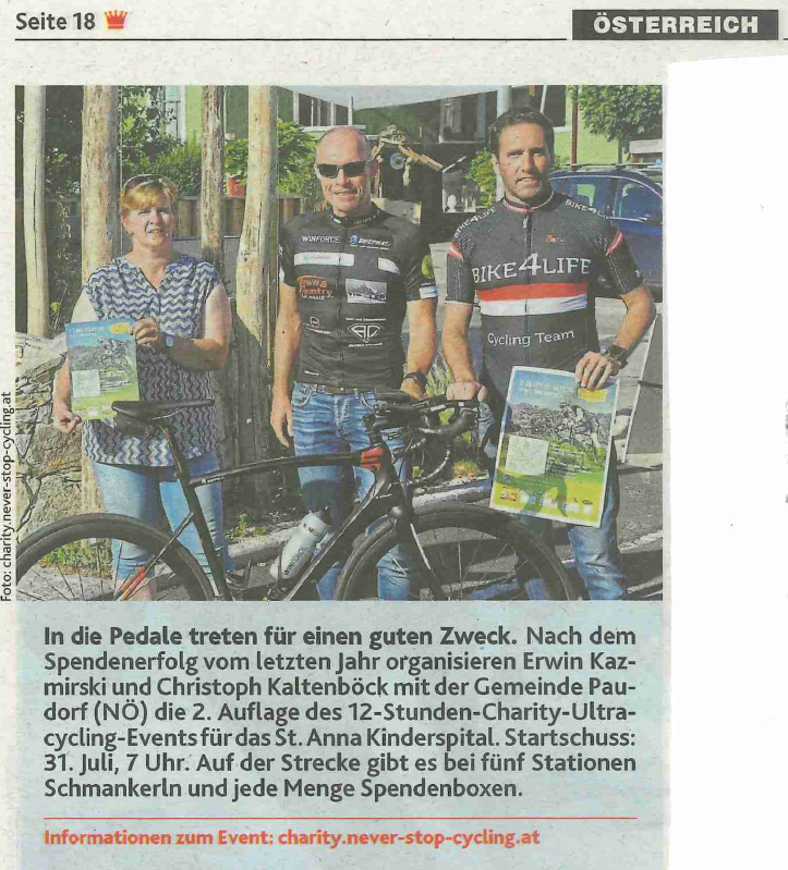 Charity Ultracycling 2021 - Kronenzeitung Österreich